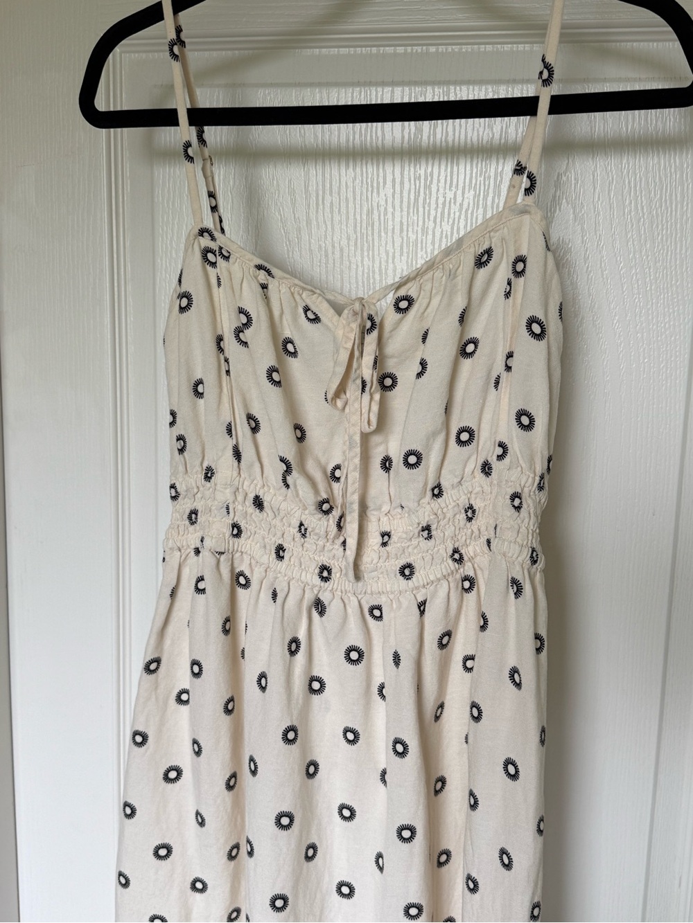 LOFT Cream Midi Sundress with Black Circular Print
